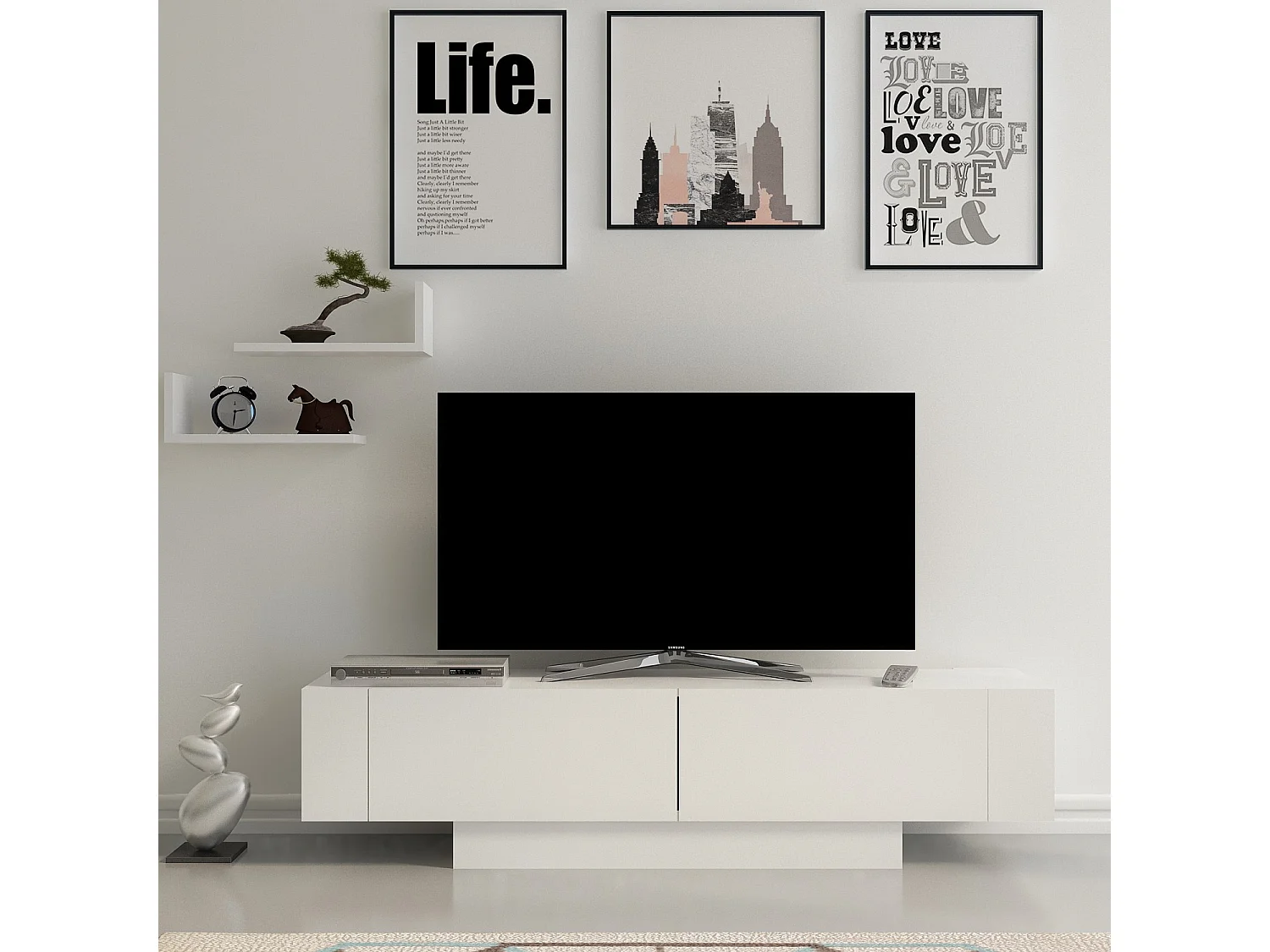 Meuble TV en bois "Matera" - 150 x 31 x 41 cm - Blanc