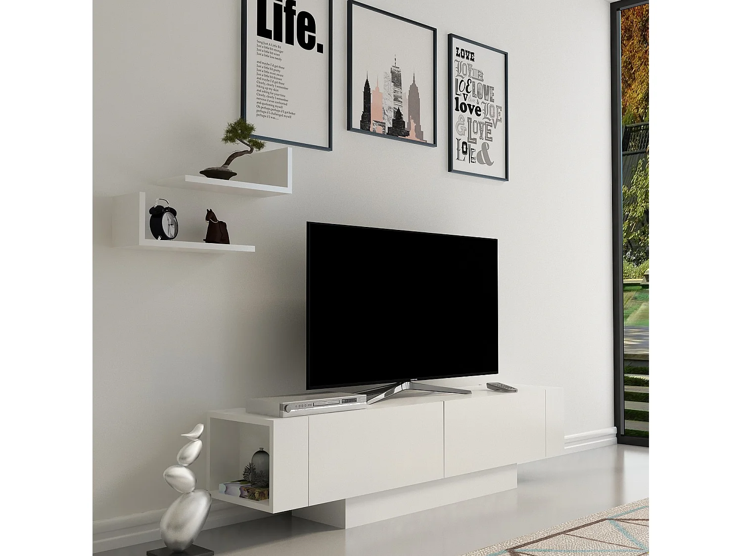 Meuble TV en bois "Matera" - 150 x 31 x 41 cm - Blanc