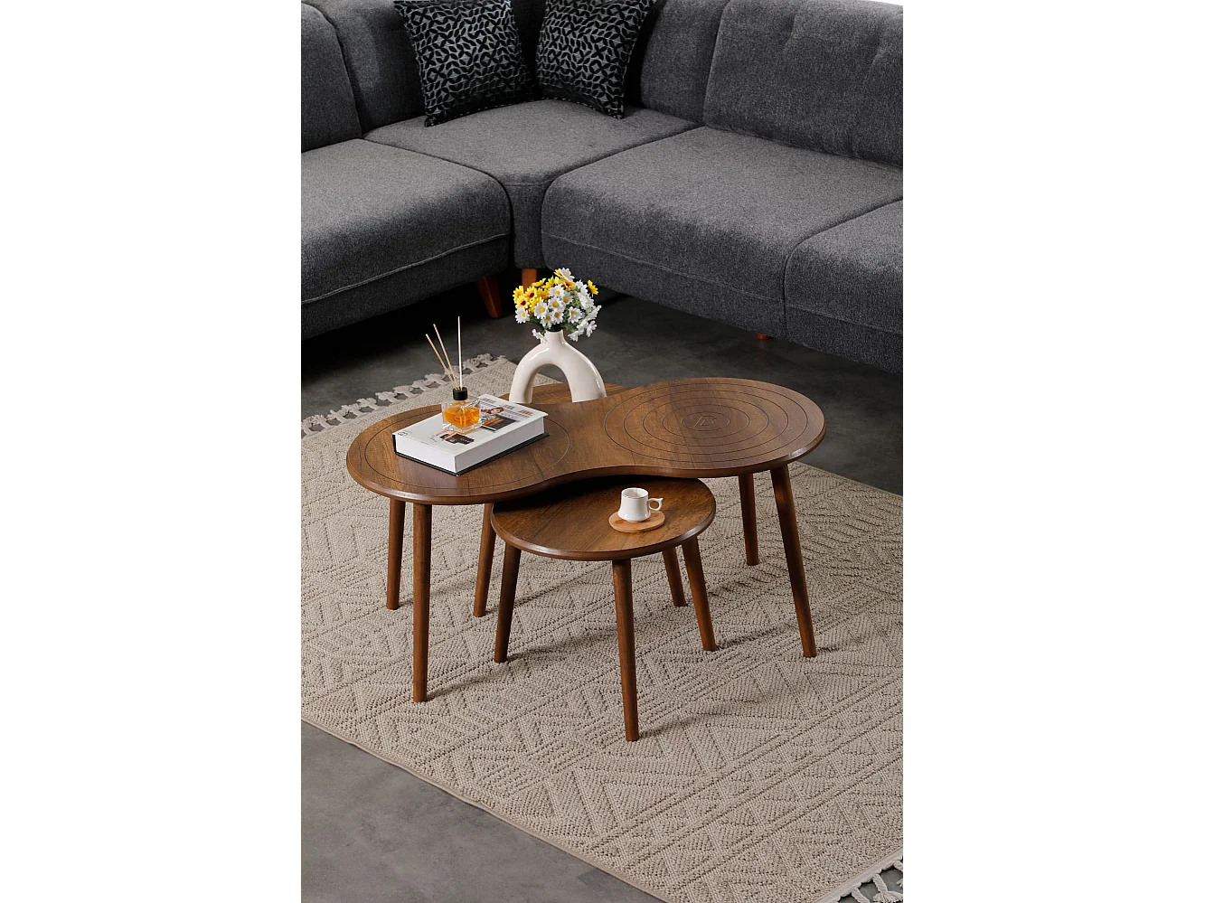 Ensemble de table basse en bois "Marlo" 100 x 50 x 45 cm - Noyer