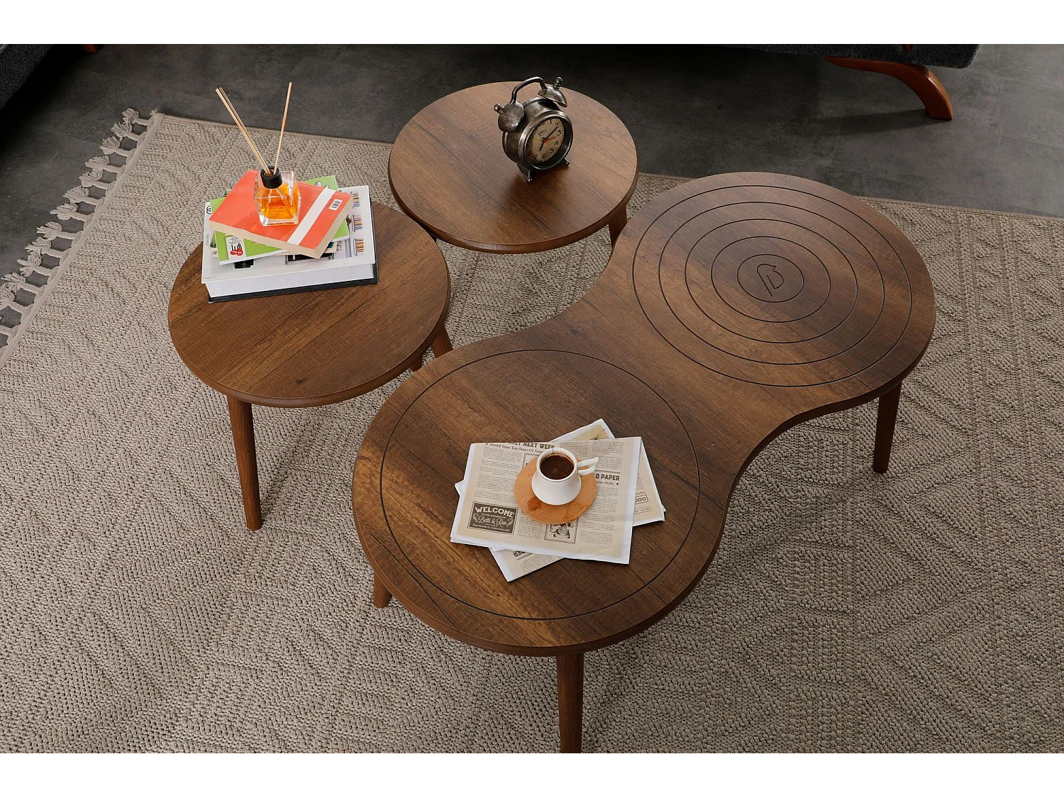 Ensemble de table basse en bois "Marlo" 100 x 50 x 45 cm - Noyer