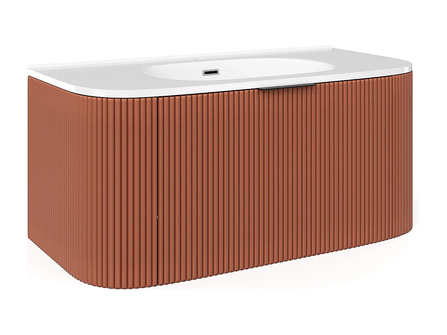 Meuble de salle de bain suspendu strié avec vasque à encastrer - Terracotta mat - 100 cm - LOMERI