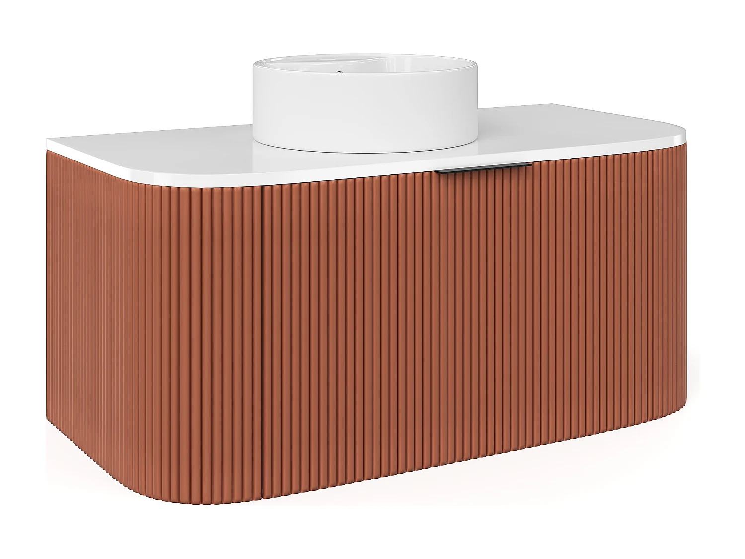 Meuble de salle de bain suspendu strié avec vasque à poser ronde - Terracotta mat - 100 cm - LOMERI