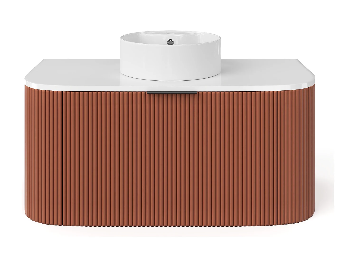 Meuble de salle de bain suspendu strié avec vasque à poser ronde - Terracotta mat - 100 cm - LOMERI