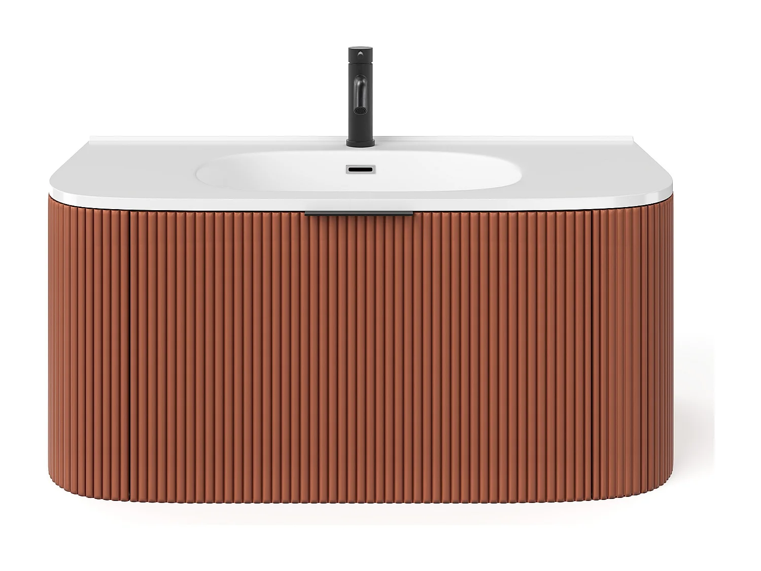 Meuble de salle de bain suspendu strié avec vasque à encastrer et robinet - Terracotta mat - 100 cm - LOMERI