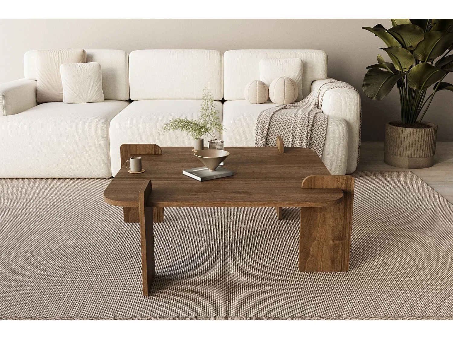 Table basse en bois "Woog" 90 x 90 x 35 cm - Noyer