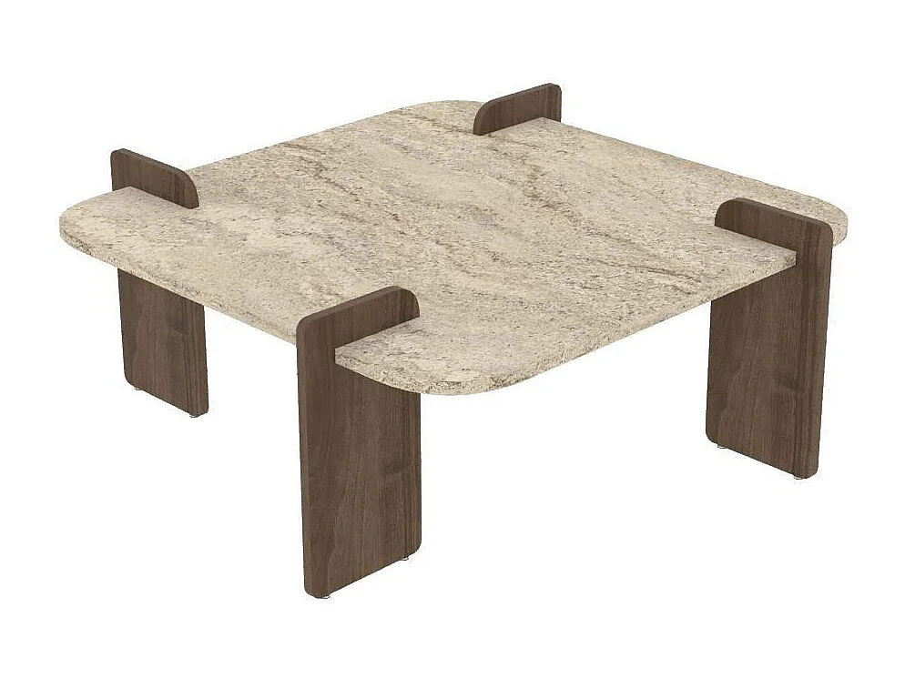 Table basse en bois "Afrolli" - 90 x 90 x 35 cm - Travertin