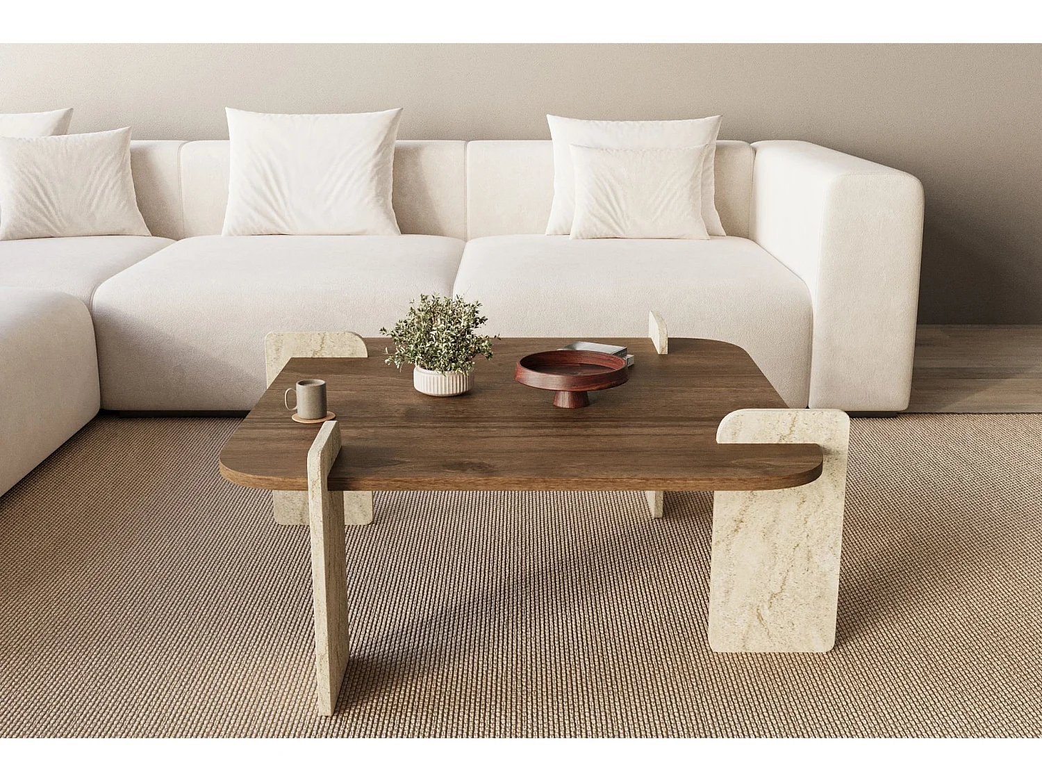 Table basse en bois "Afrolli" - 90 x 90 x 35 cm - Marron