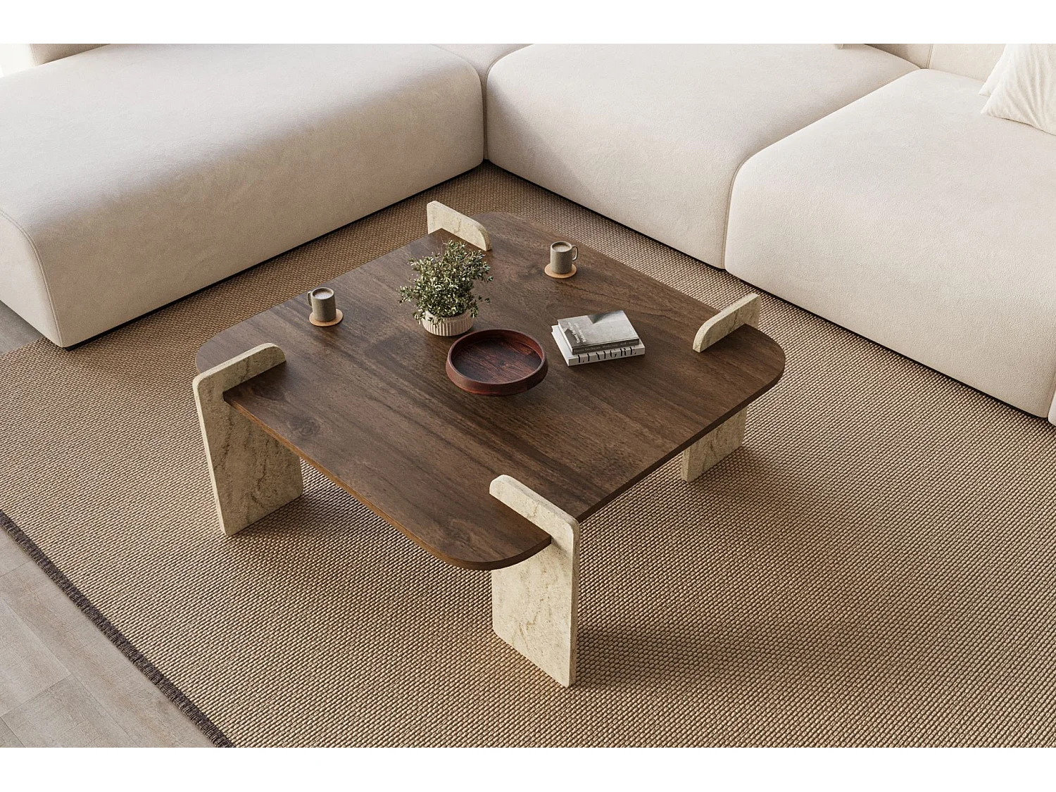 Table basse en bois "Afrolli" - 90 x 90 x 35 cm - Marron