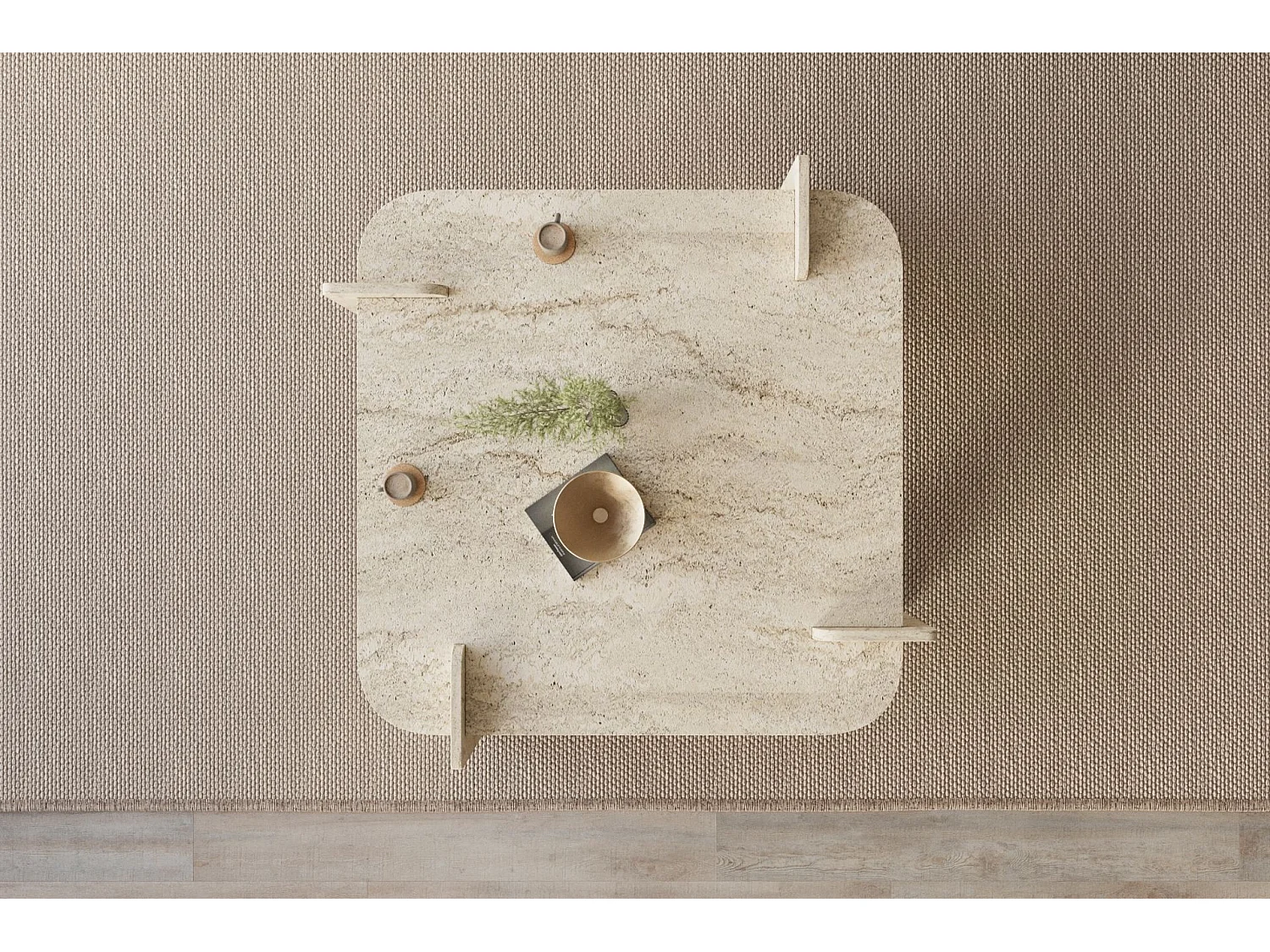 Modernt Travertin Trä Kaffebord "Woog" 90 x 90 x 35 cm - Elegant Design