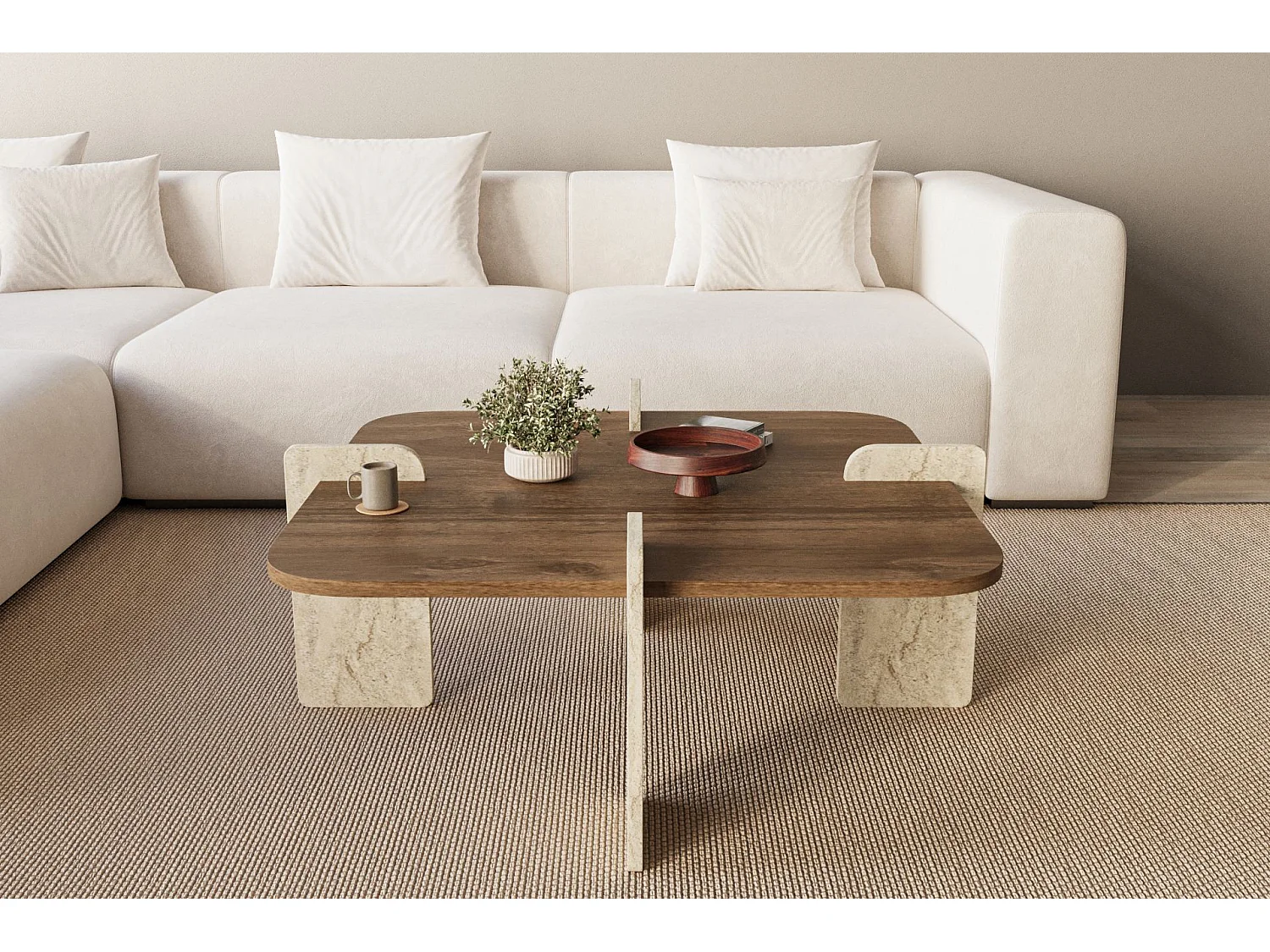 Table basse en bois "Poalla" - 90 x 90 x 35 cm - Marron