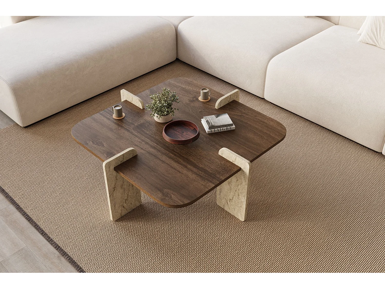 Table basse en bois "Poalla" - 90 x 90 x 35 cm - Marron