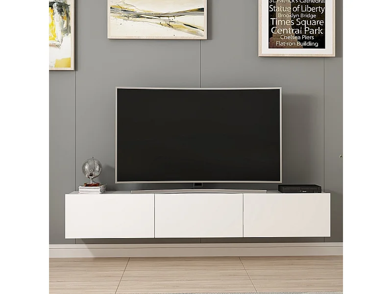 Meuble TV suspendu en bois "Rigel" - 180 x 32 x 30 cm - Blanc
