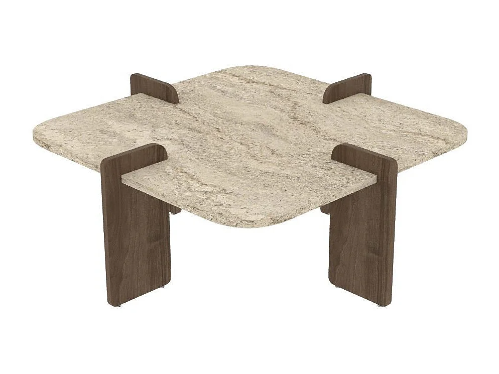 Table basse en bois "Poalla" - 90 x 90 x 35 cm - Travertin