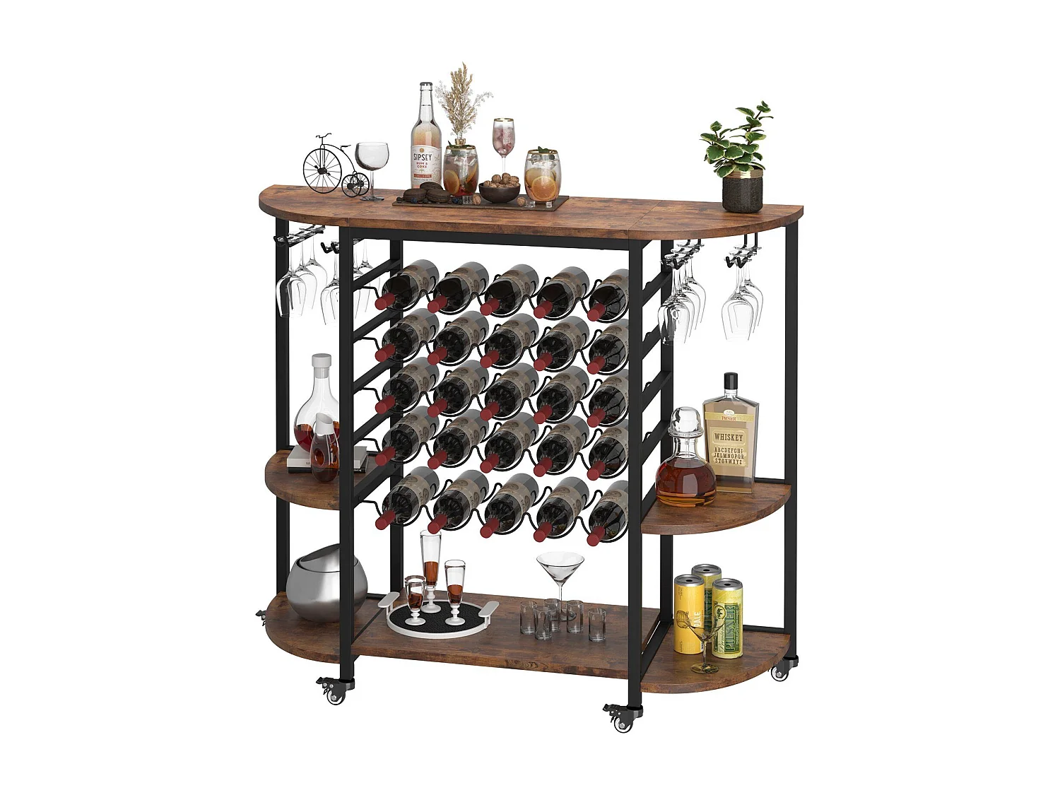 Dripex Étagère à vin 25 Bouteilles, Meuble Rangement avec 4 Rangées Porte-Verres, Buffet de Cuisine, 119.6 x 40 x 101cm