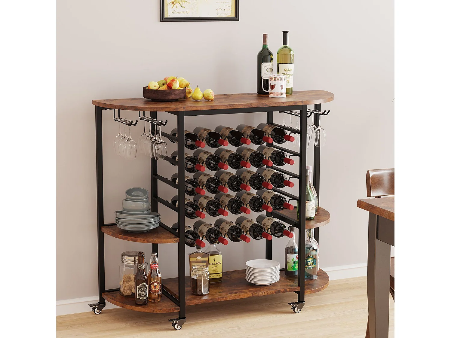 Dripex Étagère à vin 25 Bouteilles, Meuble Rangement avec 4 Rangées Porte-Verres, Buffet de Cuisine, 119.6 x 40 x 101cm