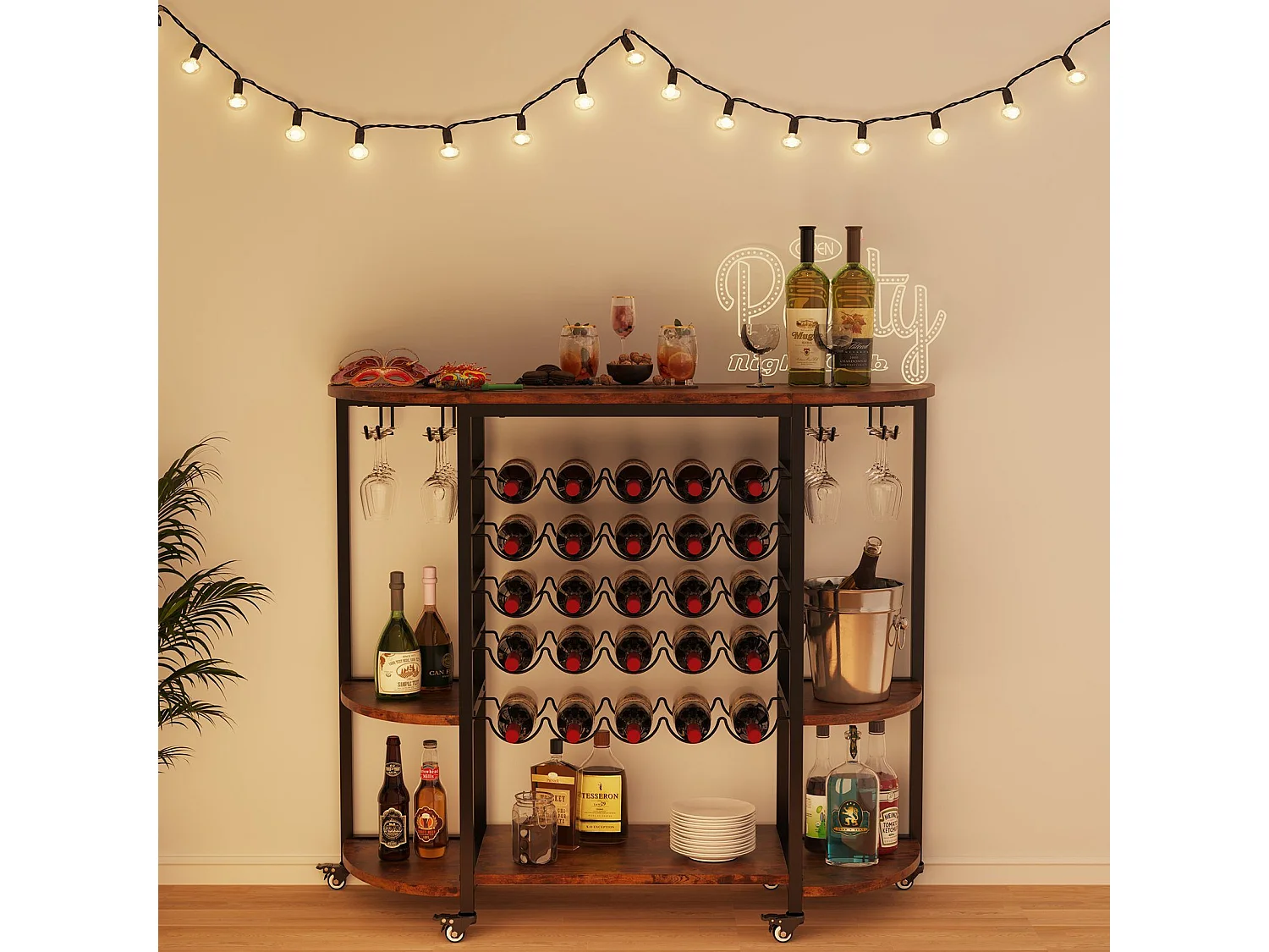 Dripex Étagère à vin 25 Bouteilles, Meuble Rangement avec 4 Rangées Porte-Verres, Buffet de Cuisine, 119.6 x 40 x 101cm