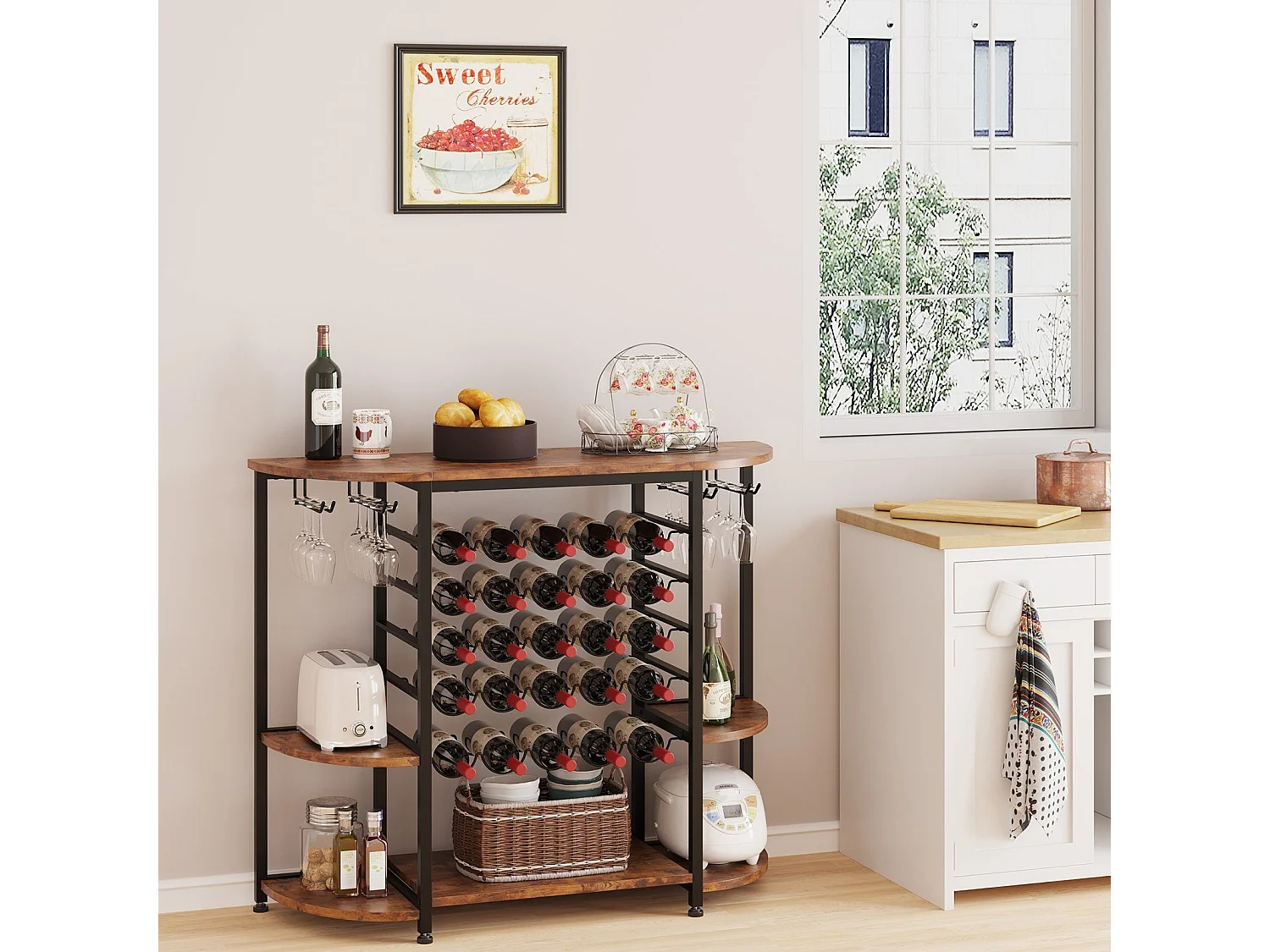 Dripex Étagère à vin 25 Bouteilles, Meuble Rangement avec 4 Rangées Porte-Verres, Buffet de Cuisine, 119.6 x 40 x 101cm