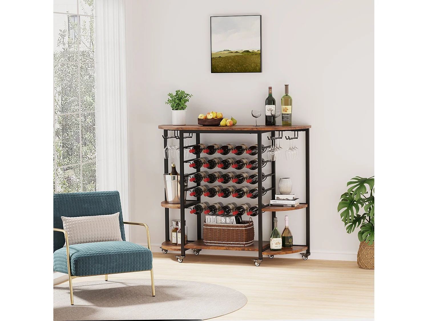 Dripex Étagère à vin 25 Bouteilles, Meuble Rangement avec 4 Rangées Porte-Verres, Buffet de Cuisine, 119.6 x 40 x 101cm