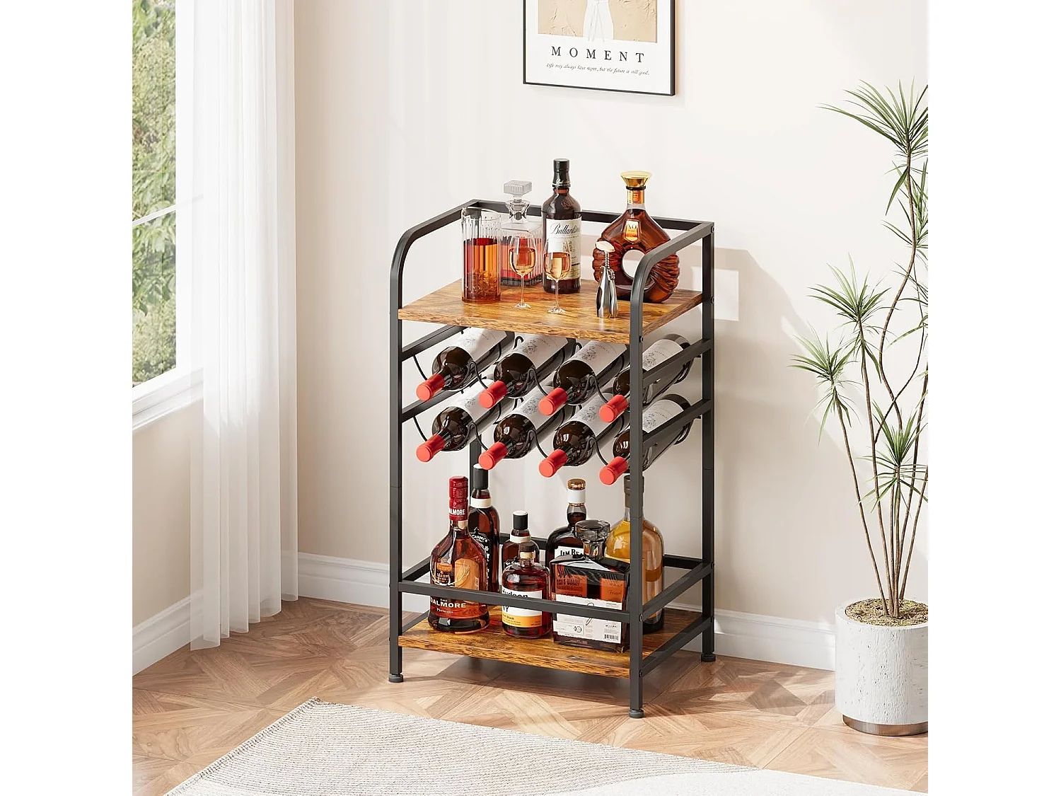 Dripex Étagère à vin à 4 étages, Petite étagère à Bouteilles pour 8 Bouteilles, Porte-Bouteilles autoportant, 43 x 30 x 75 cm