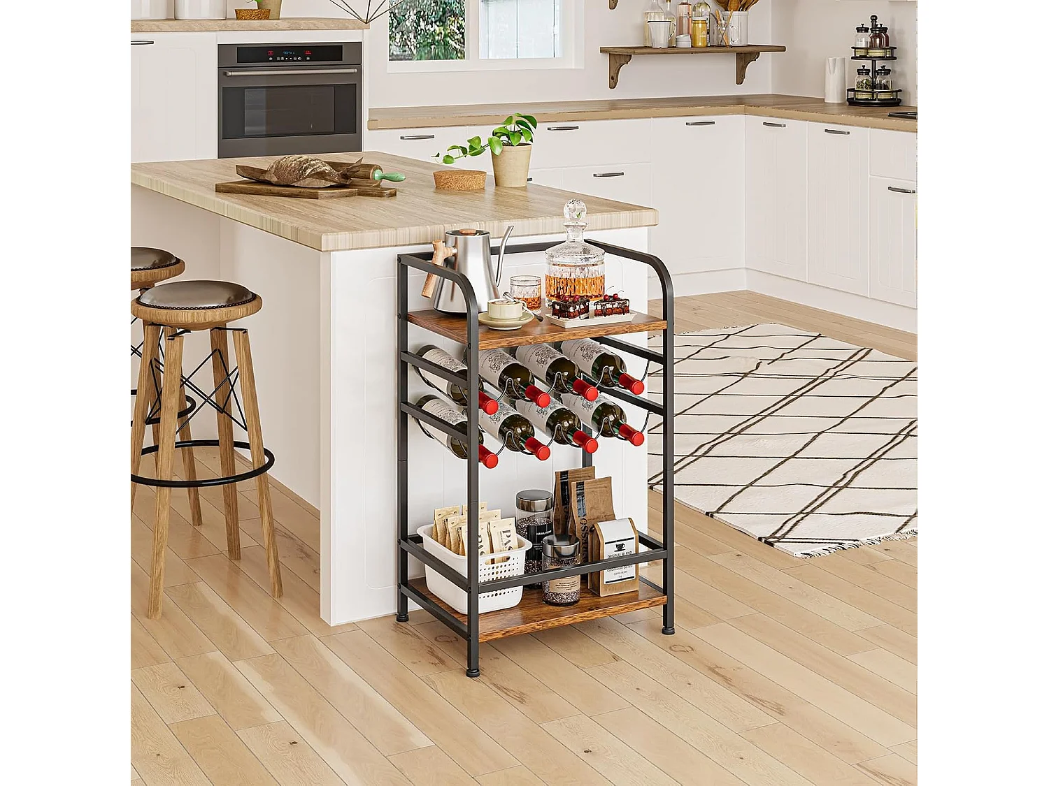 Dripex Étagère à vin à 4 étages, Petite étagère à Bouteilles pour 8 Bouteilles, Porte-Bouteilles autoportant, 43 x 30 x 75 cm