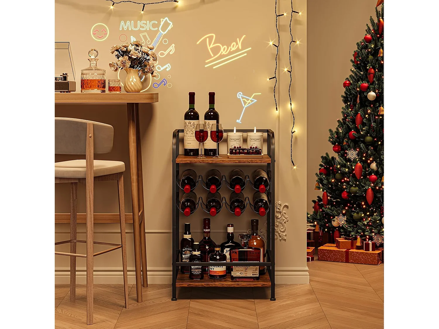Dripex Étagère à vin à 4 étages, Petite étagère à Bouteilles pour 8 Bouteilles, Porte-Bouteilles autoportant, 43 x 30 x 75 cm