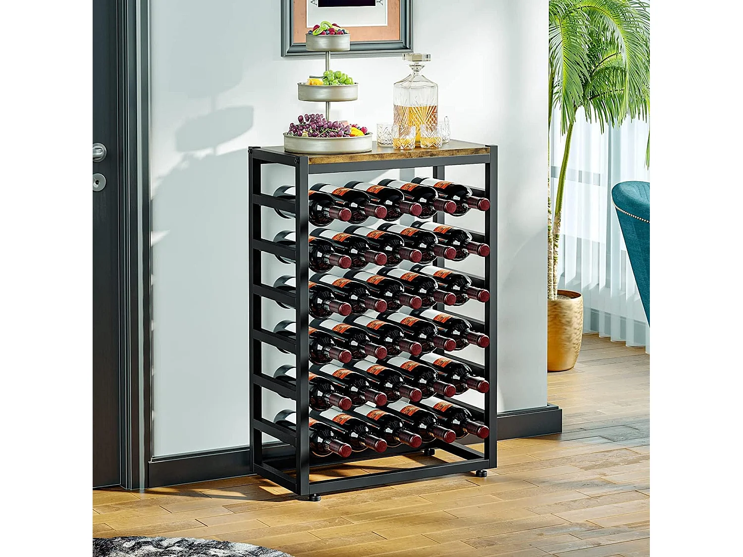 Dripex Étagère à vin pour 30 Bouteilles, étagère à Bouteilles avec 6 étages, Porte-Bouteille avec Plateau de Table 59 x 30 x 88 cm