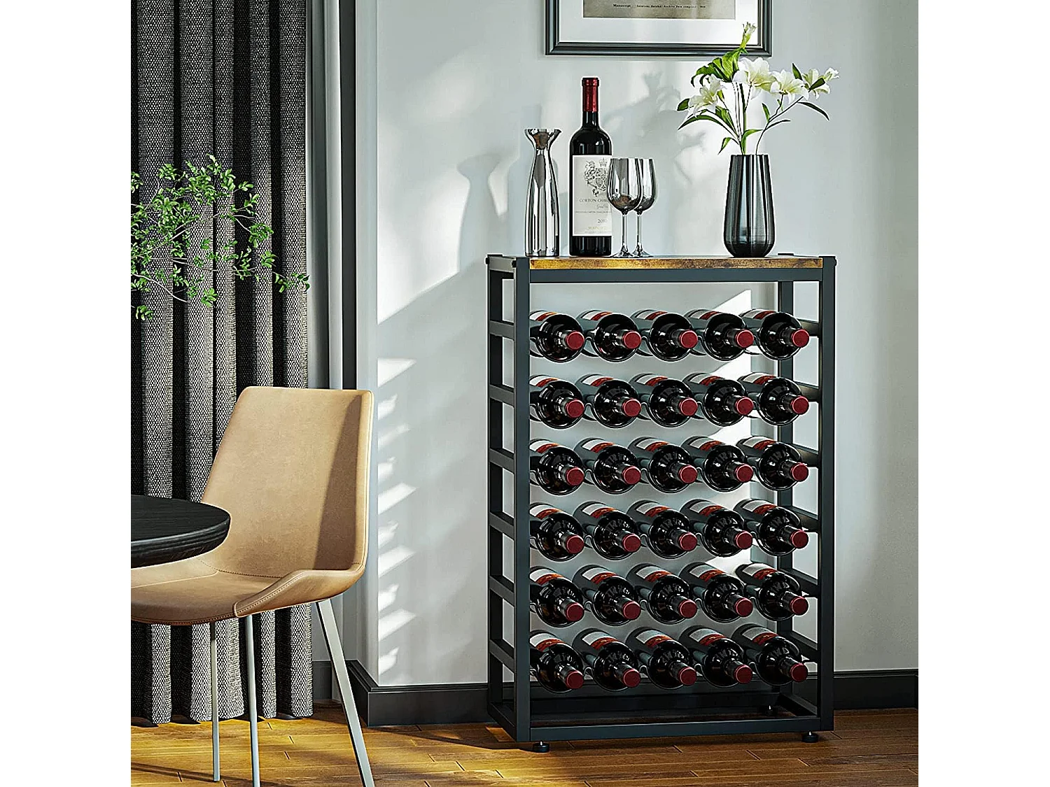 Dripex Étagère à vin pour 30 Bouteilles, étagère à Bouteilles avec 6 étages, Porte-Bouteille avec Plateau de Table 59 x 30 x 88 cm