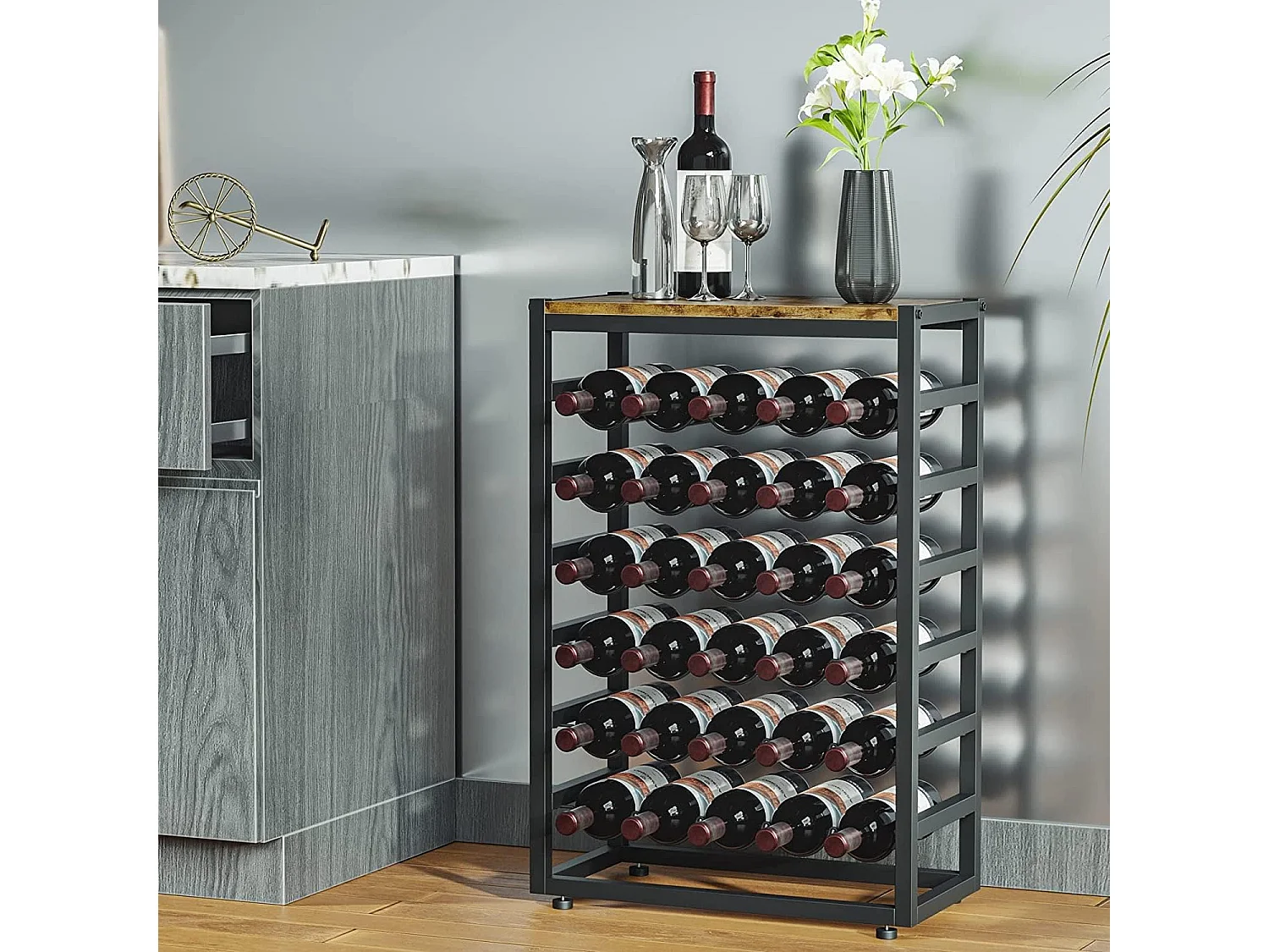 Dripex Étagère à vin pour 30 Bouteilles, étagère à Bouteilles avec 6 étages, Porte-Bouteille avec Plateau de Table 59 x 30 x 88 cm