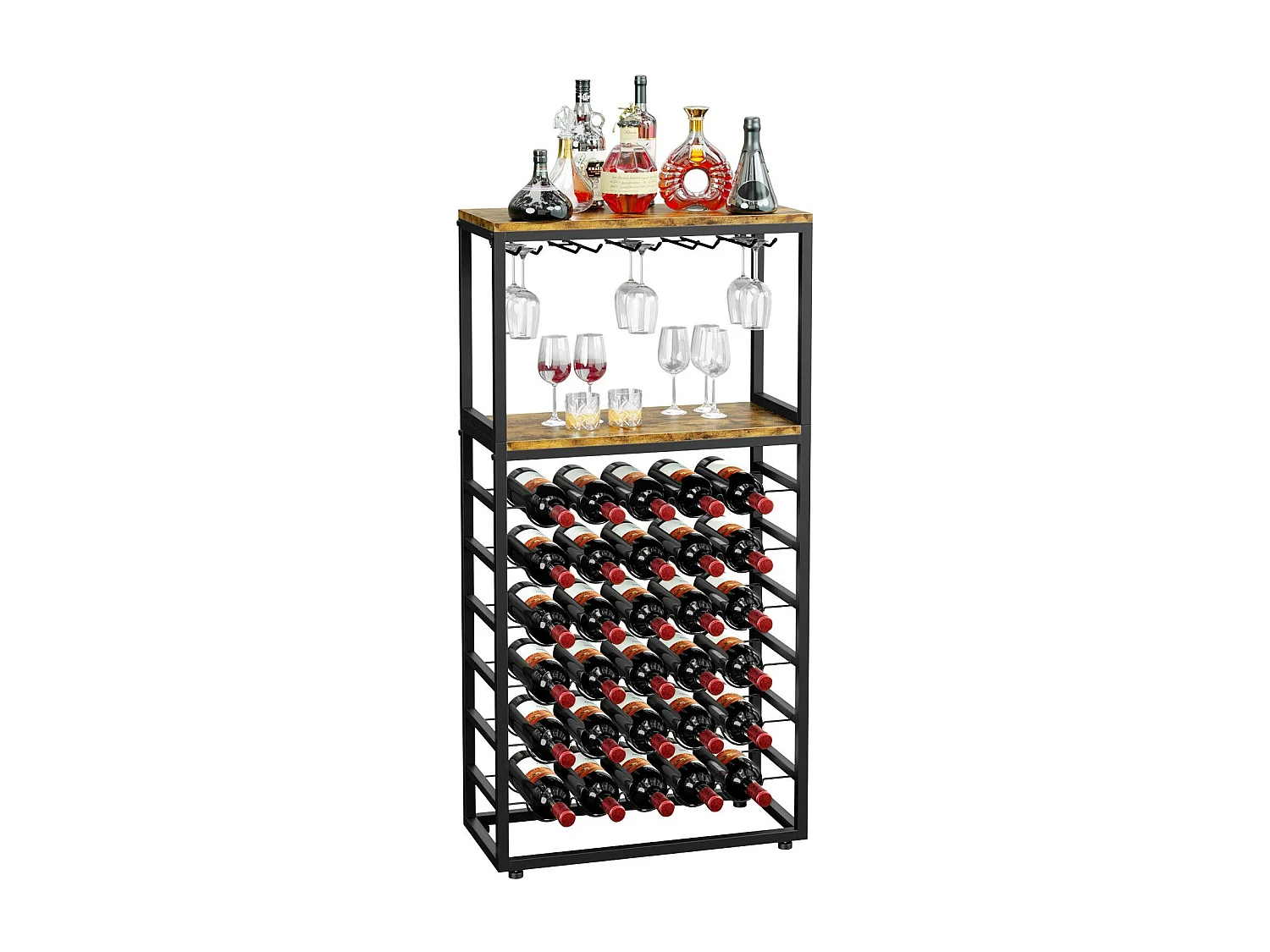 Dripex Étagère à vin pour 30 Bouteilles, étagère à Bouteilles Autonome avec Support en Verre et Plateau de Table, Salle à Manger, 59 x 30 x 141 cm