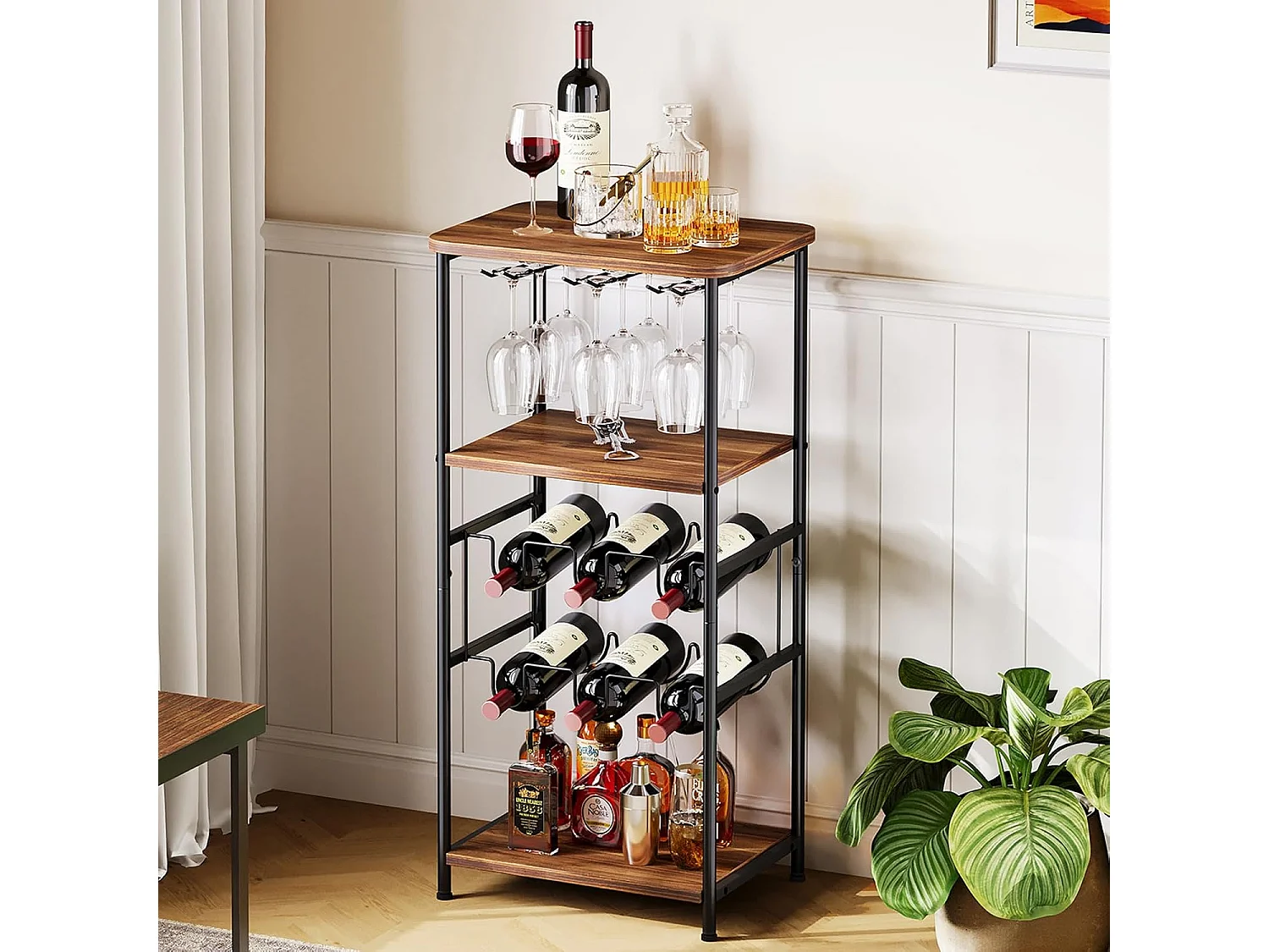 Dripex Étagère à vin à 5 étages avec Support en Verre et Plateau de Table, étagère à Bouteilles pour 6 Bouteilles, 40 x 30 x 80,5 cm