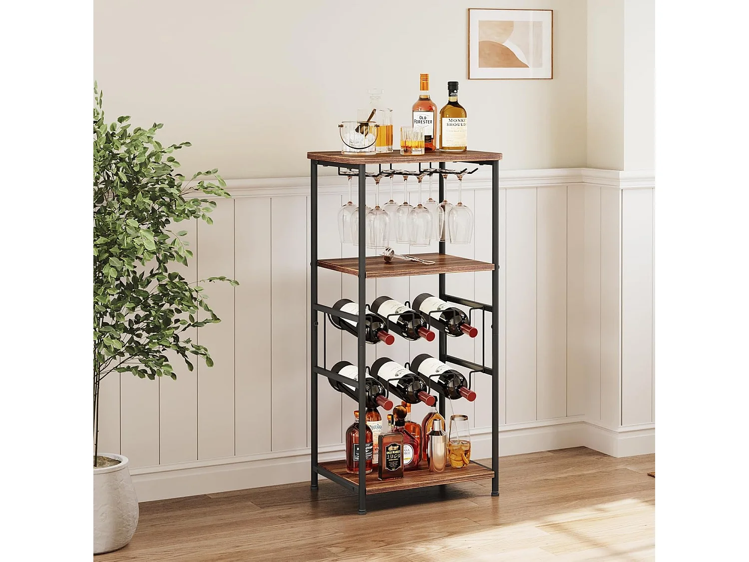 Dripex Étagère à vin à 5 étages avec Support en Verre et Plateau de Table, étagère à Bouteilles pour 6 Bouteilles, 40 x 30 x 80,5 cm