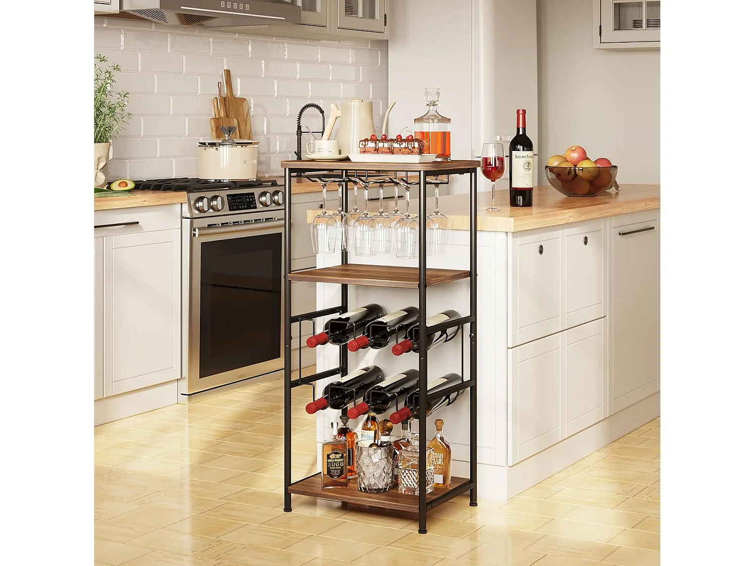 Dripex Étagère à vin à 5 étages avec Support en Verre et Plateau de Table, étagère à Bouteilles pour 6 Bouteilles, 40 x 30 x 80,5 cm