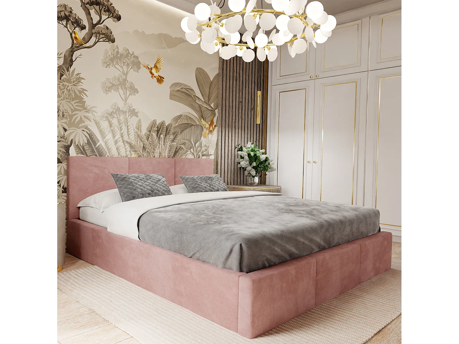 Muralo POLSTERBETT für Schlafzimmer Polsterbett mit Bettkasten und Gasdruckfeder Bett mit Polsterkopfteil Bett 120x200 Bett mit Stauraum Rosa