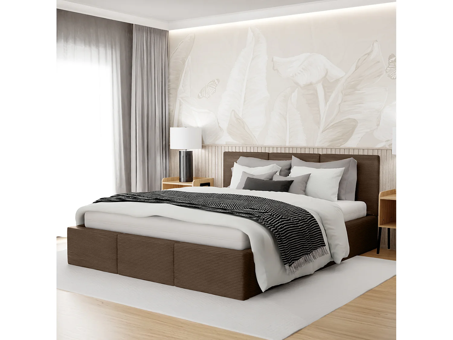 Bed Gestoffeerd 160x200 Cm Dubbel Stof CORD Bruin Voor De Slaapkamer