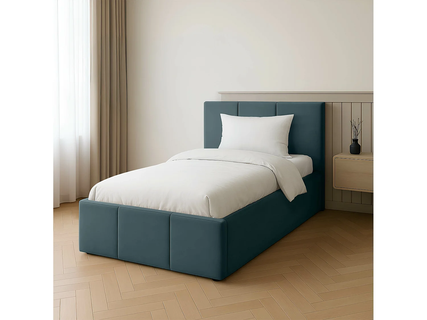 Bed Gestoffeerd 90cm x 200cm Enkel Met Opbergruimte Turquoise