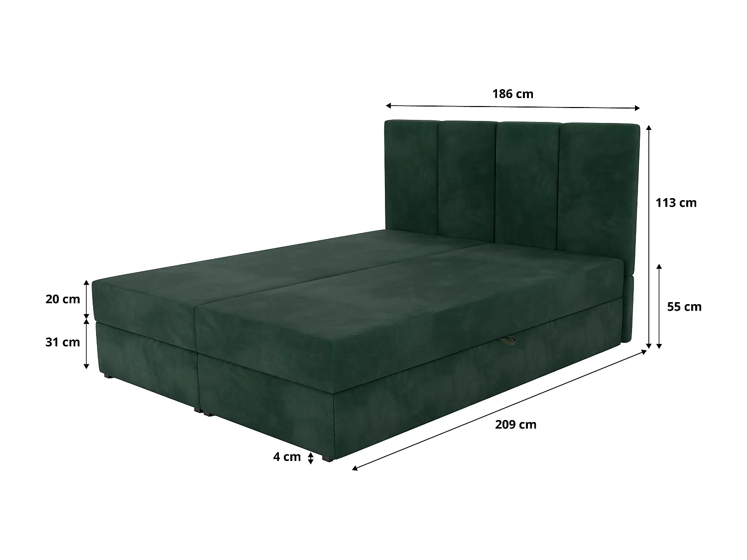 Bed Continentaal 180x200 cm Gestoffeerd Dubbel Met Matras Flessengroen Velours Magic Velvet