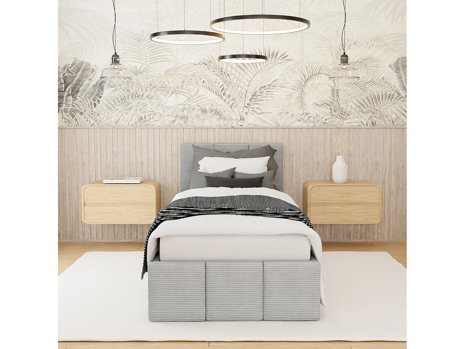 Łóżko Pojedyncze 90x200cm Łóżko Tapicerowane Z Pojemnikiem Szare - Tkanina Cord