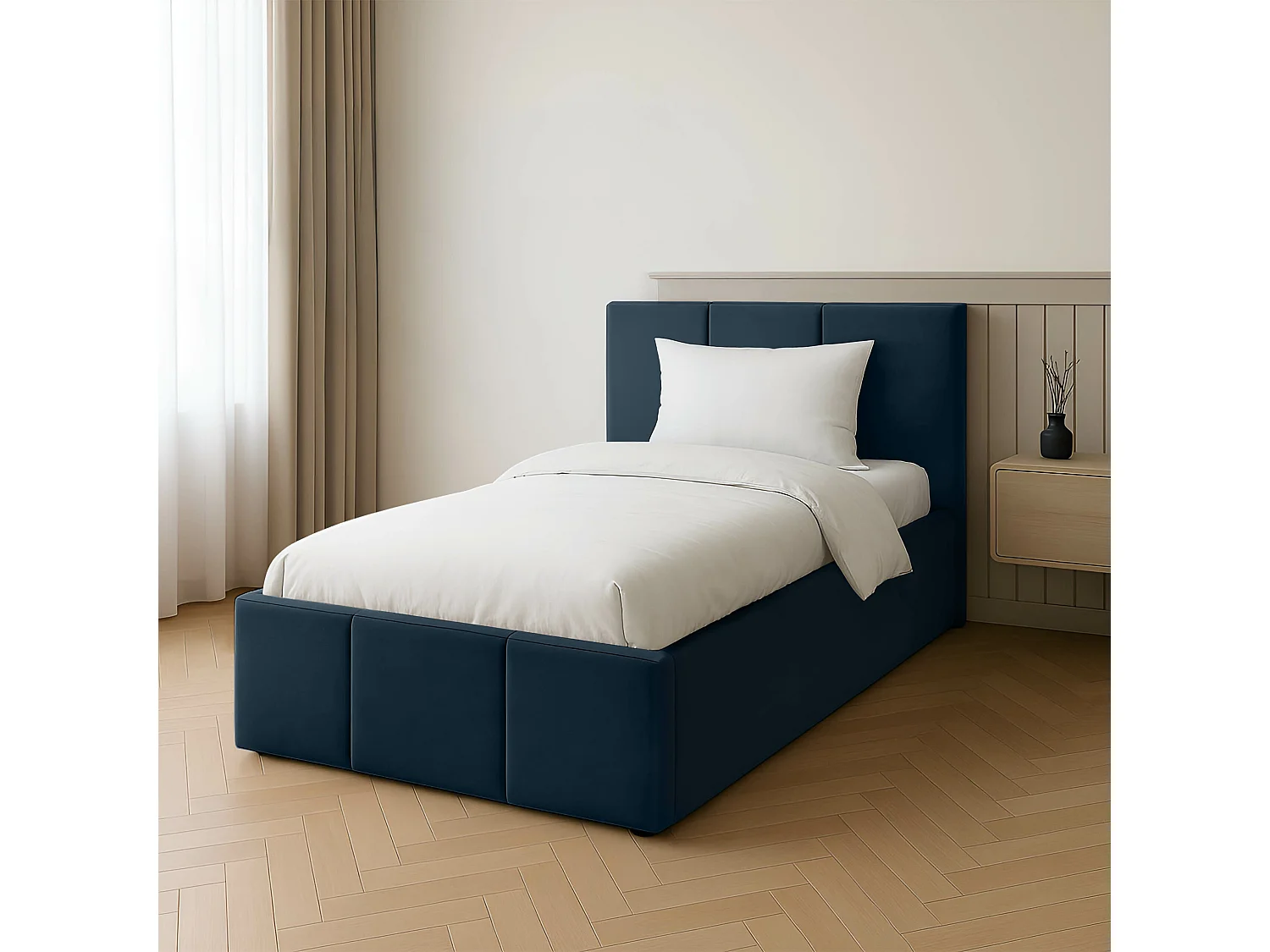 Bed Gestoffeerd 90cm x 200cm Enkel Met Opbergruimte Marineblauw