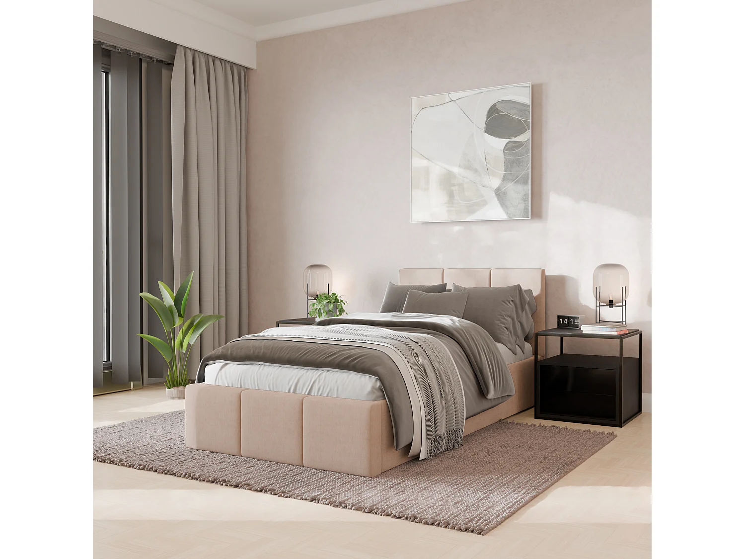 Muralo POLSTERBETT für Schlafzimmer Polsterbett mit Bettkasten und Gasdruckfeder Bett mit Polsterkopfteil Einzelbett 90x200 Bett mit Stauraum Creme