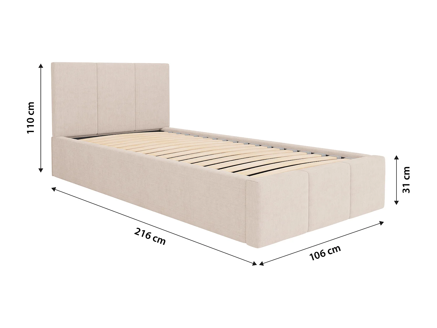 Muralo POLSTERBETT für Schlafzimmer Polsterbett mit Bettkasten und Gasdruckfeder Bett mit Polsterkopfteil Einzelbett 90x200 Bett mit Stauraum Creme