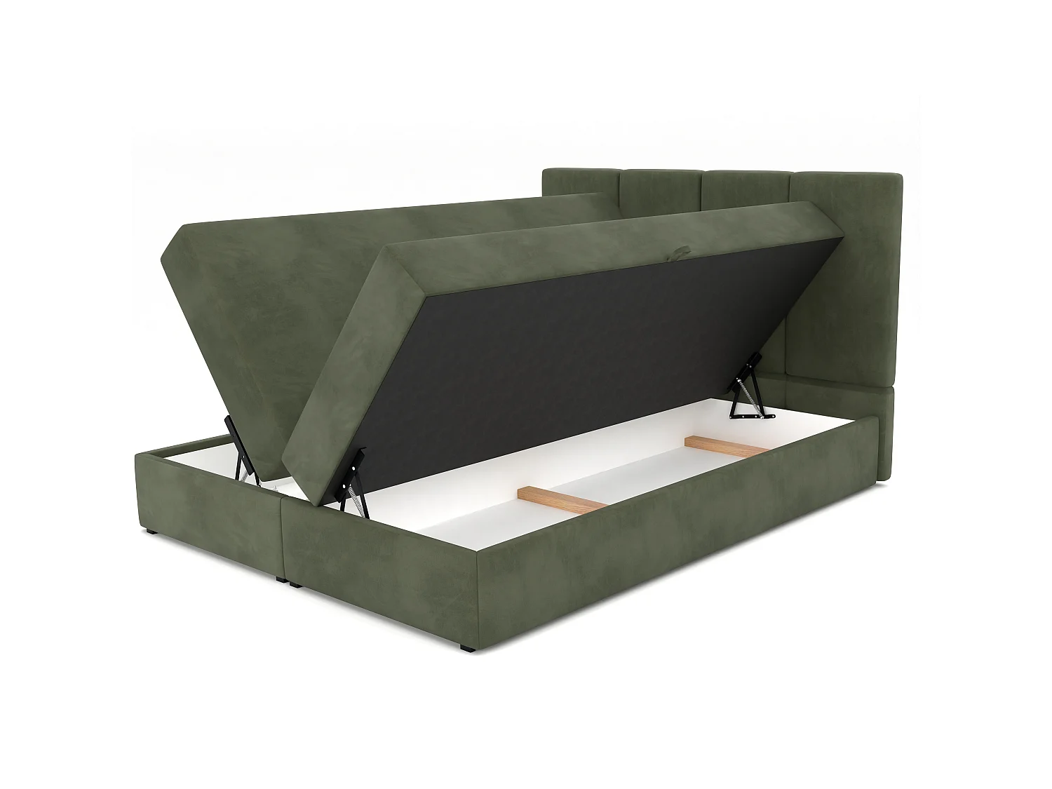 Bed Continentaal 180x200 cm Gestoffeerd Dubbel Met Matras Khaki Velours Magic Velvet