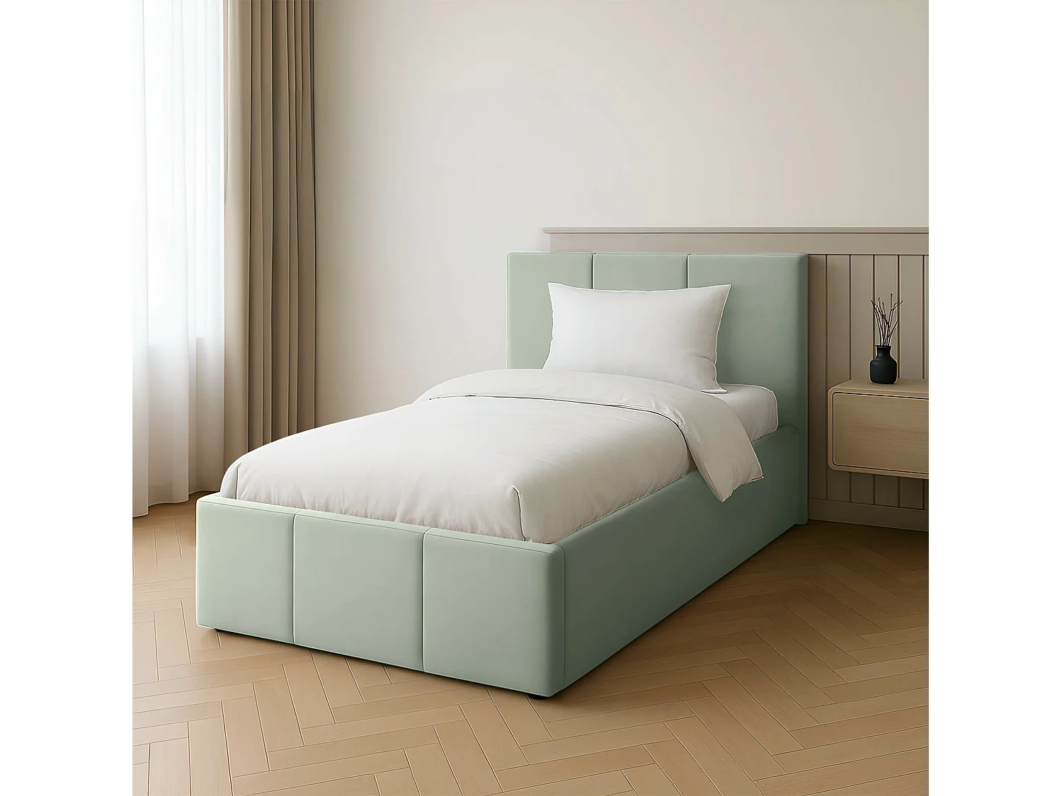 Bed Gestoffeerd 90cm x 200cm Enkel Met Opbergruimte Mintgroen