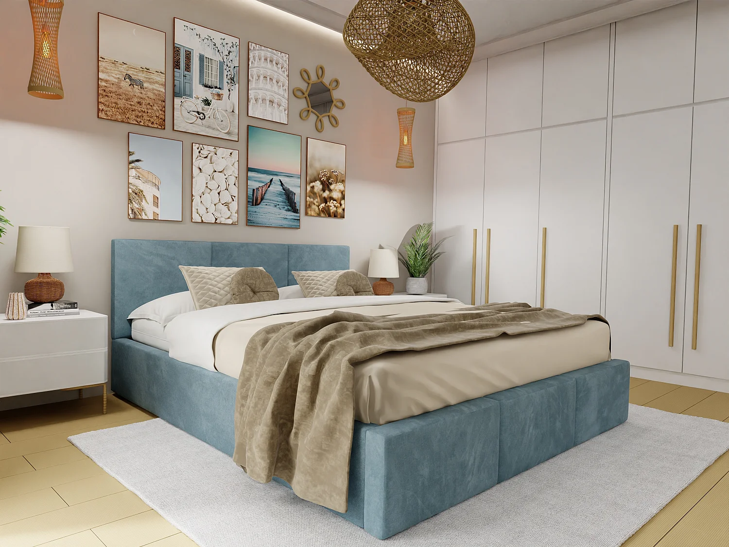 Bed Gestoffeerd Voor Slaapkamer 160cm x 200cm Dubbel Met Opbergruimte Zee Groen