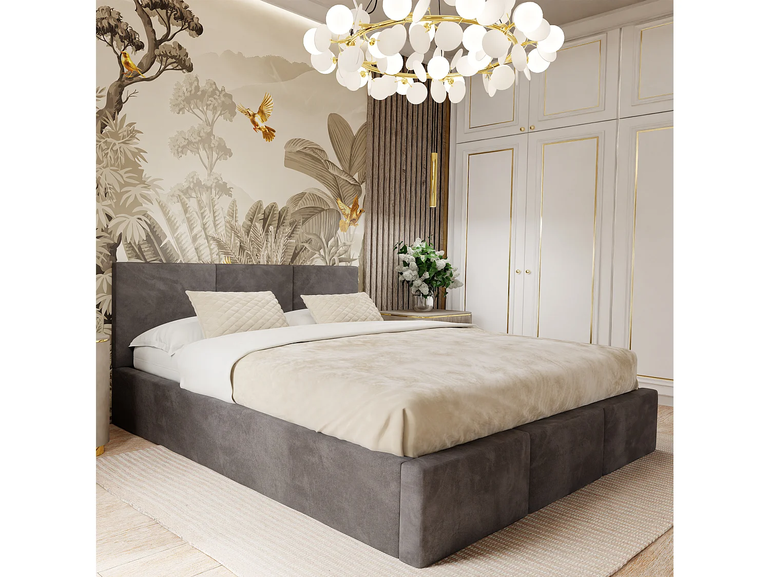 Muralo POLSTERBETT für Schlafzimmer Polsterbett mit Bettkasten und Gasdruckfeder Bett mit Polsterkopfteil Doppelbett 140x200 Bett mit Stauraum Graphit