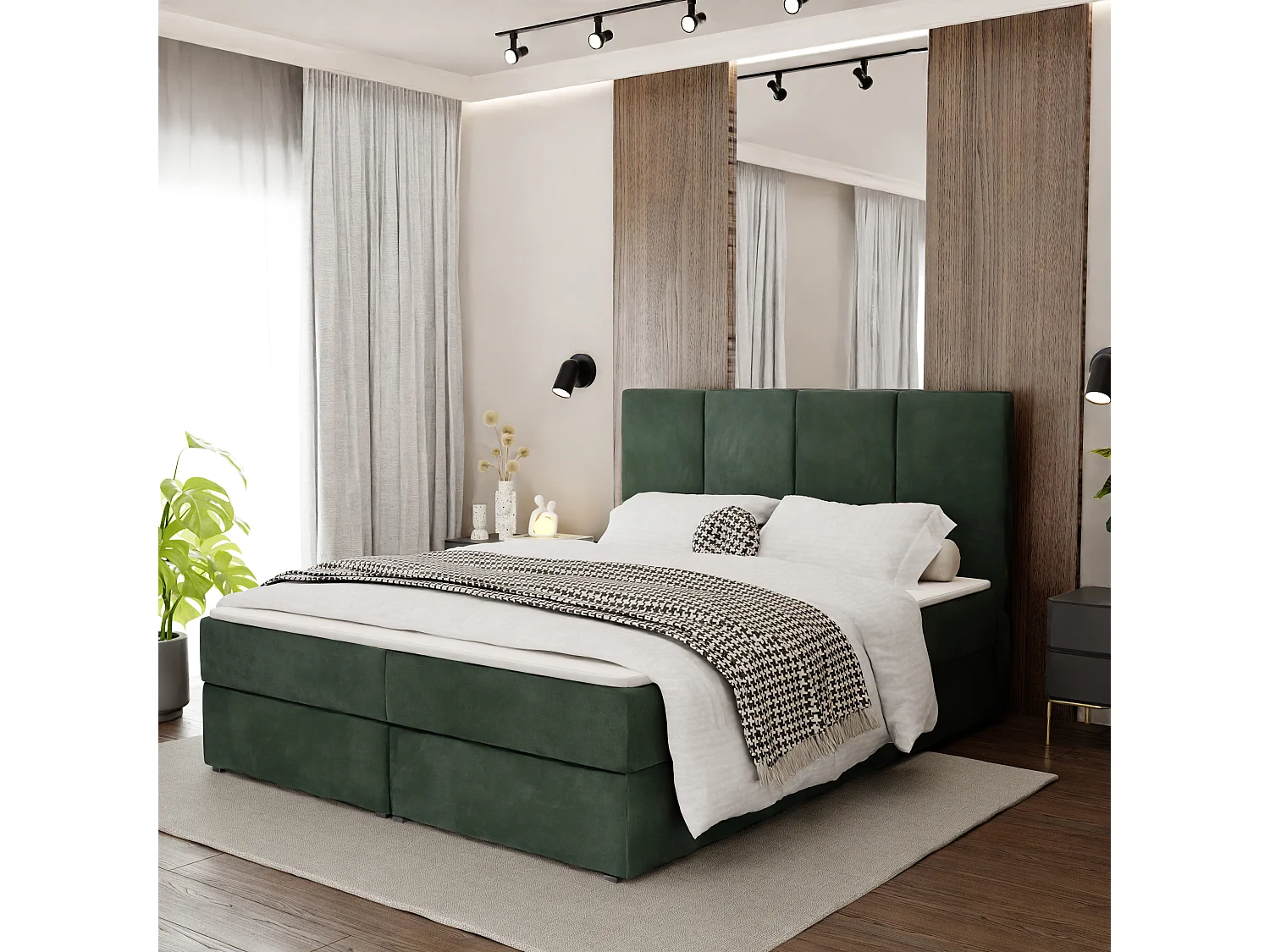 Bed Continentaal 140x200 cm Gestoffeerd Dubbel Met Matras Flessengroen Velours Magic Velvet