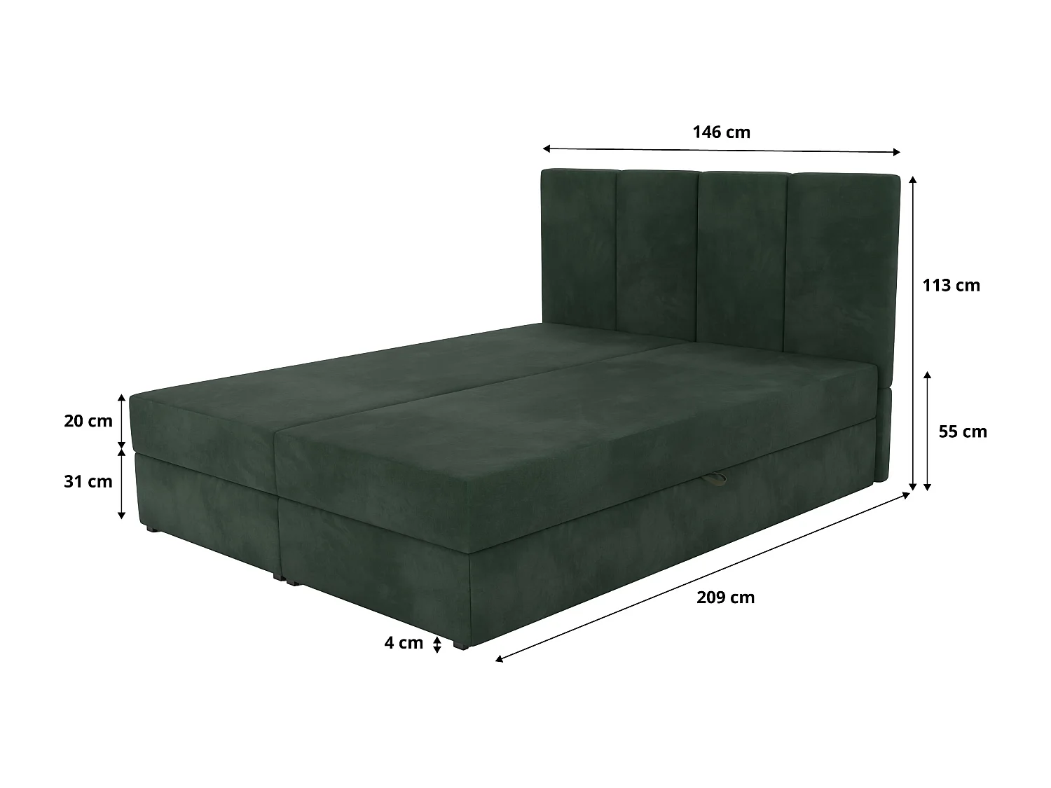 Bed Continentaal 140x200 cm Gestoffeerd Dubbel Met Matras Flessengroen Velours Magic Velvet