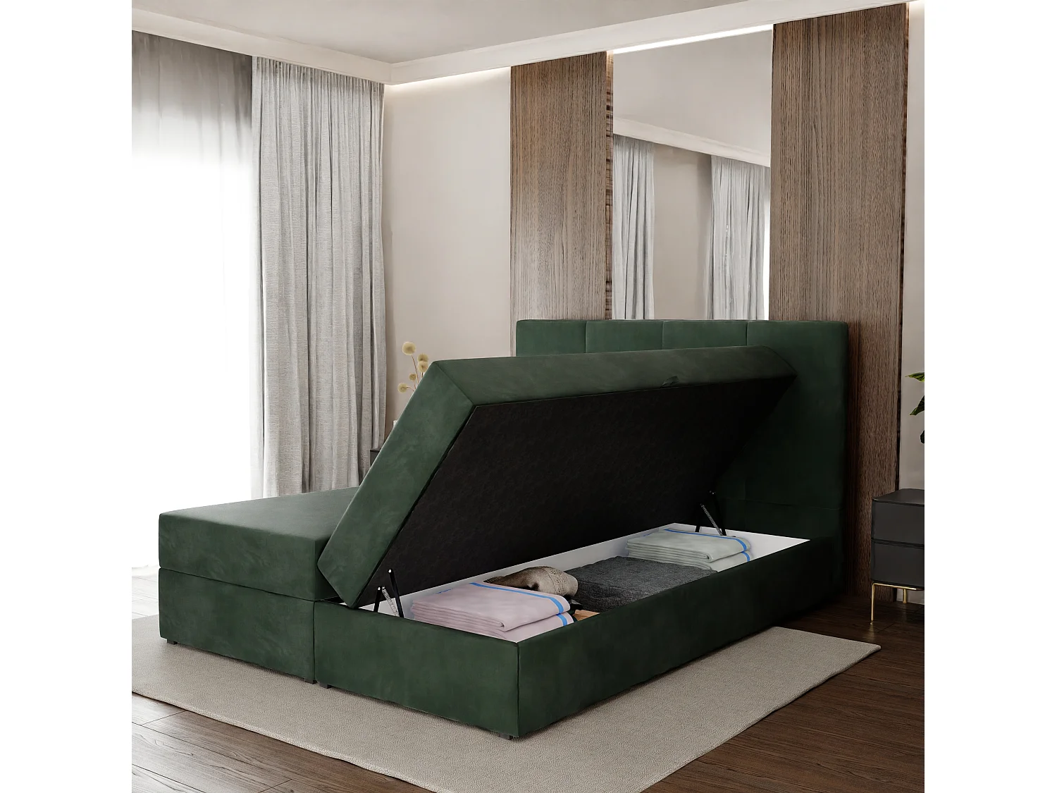 Bed Continentaal 140x200 cm Gestoffeerd Dubbel Met Matras Flessengroen Velours Magic Velvet