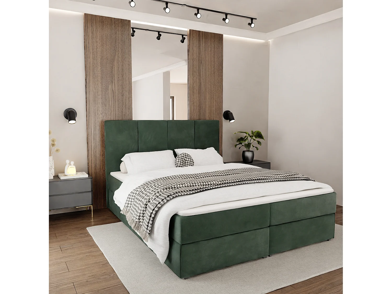 Bed Continentaal 140x200 cm Gestoffeerd Dubbel Met Matras Flessengroen Velours Magic Velvet