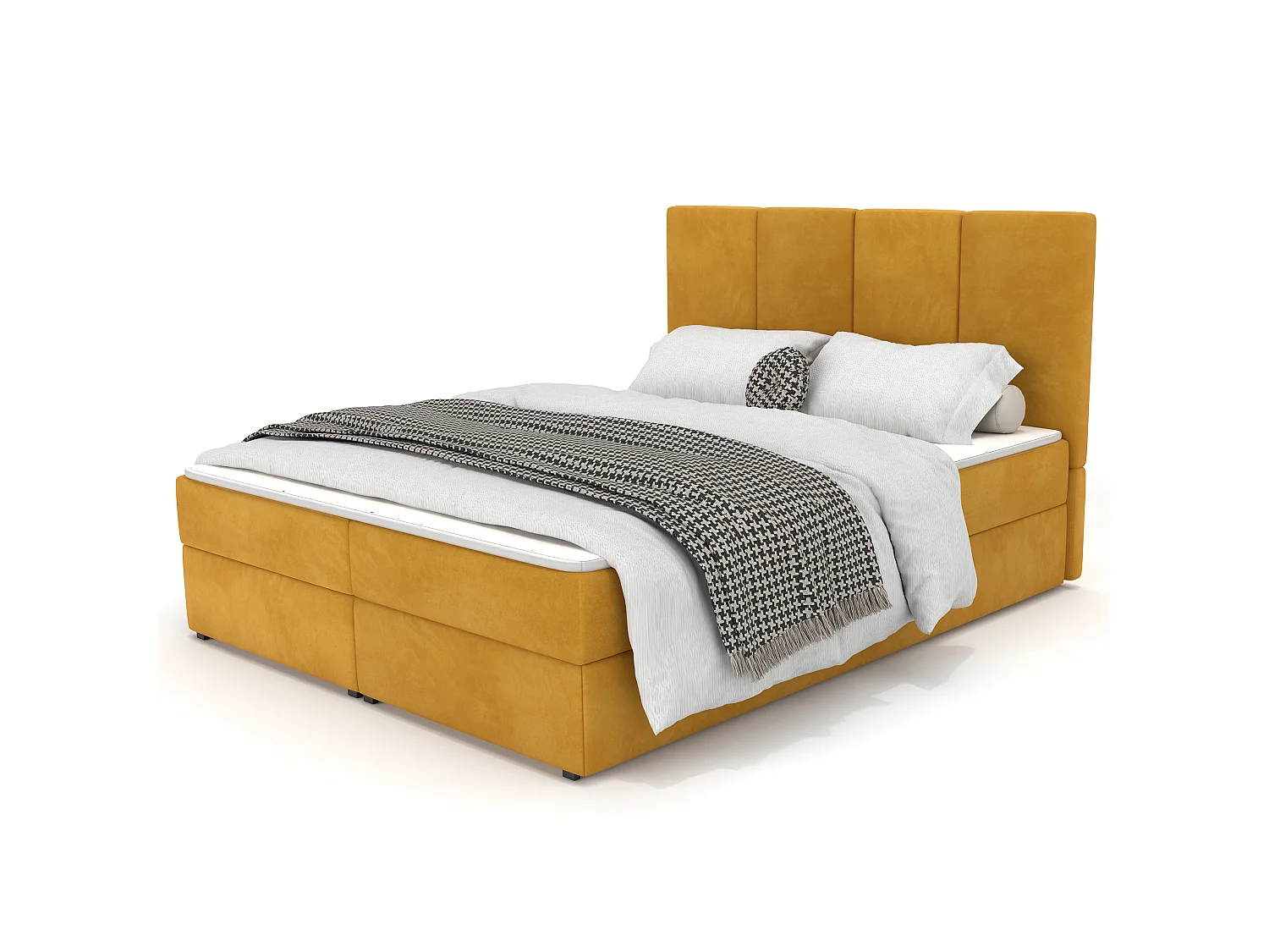 Muralo KONTINENTALBETT für Schlafzimmer Polsterbett mit zwei Bettkasten Bett mit Polsterkopfteil Doppelbett 140x200 Bett mit Stauraum Gelb