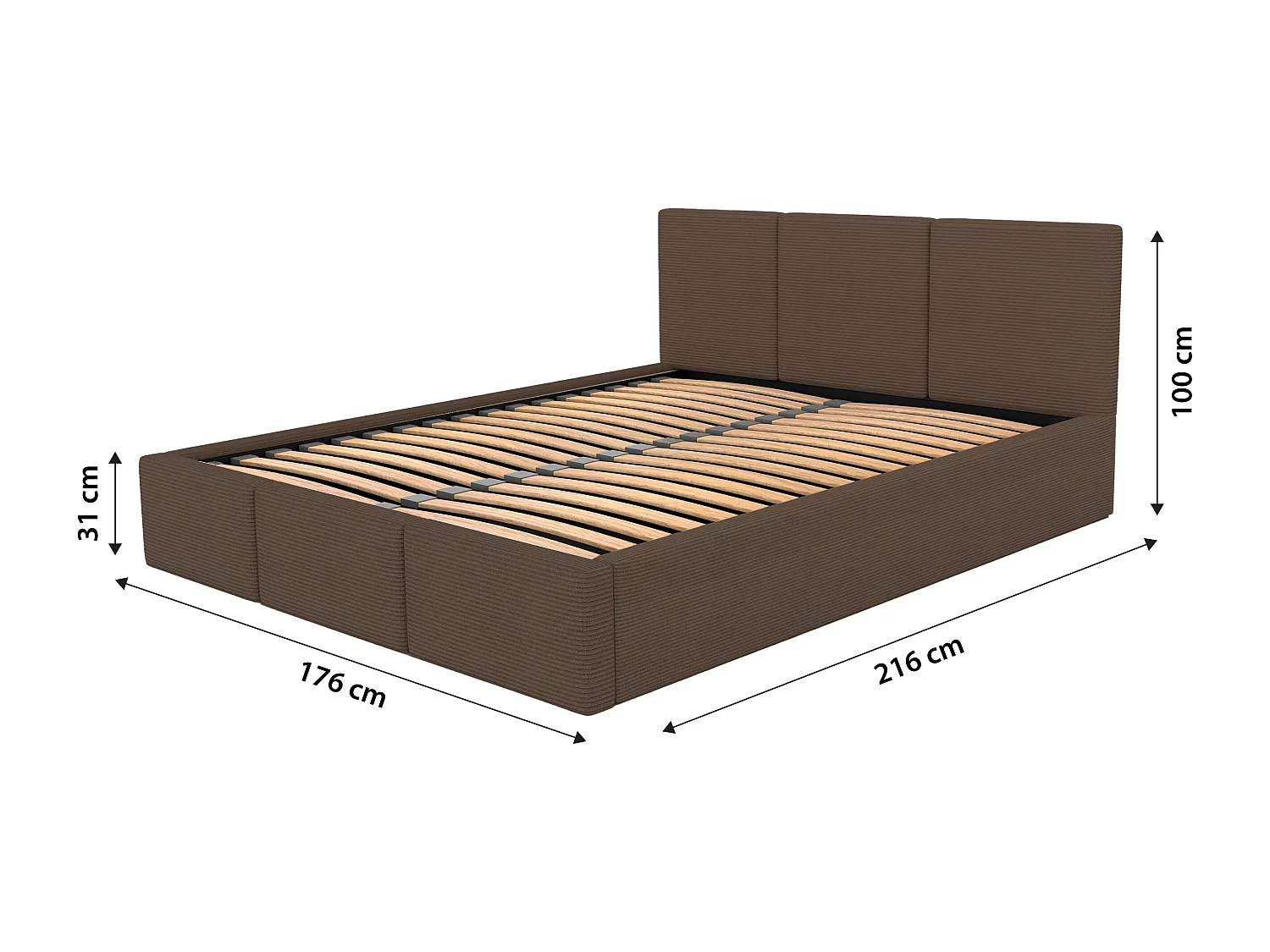 Bed Gestoffeerd 160x200 Cm Dubbel Stof CORD Bruin Voor De Slaapkamer